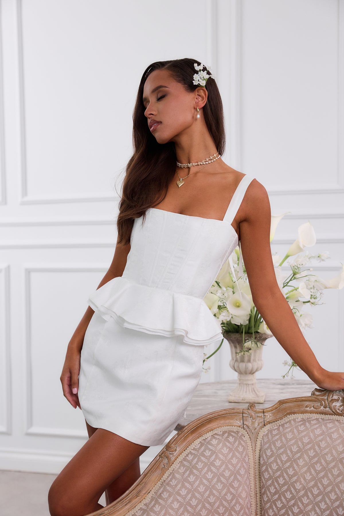The Winter Dress in White Windsor Brocade