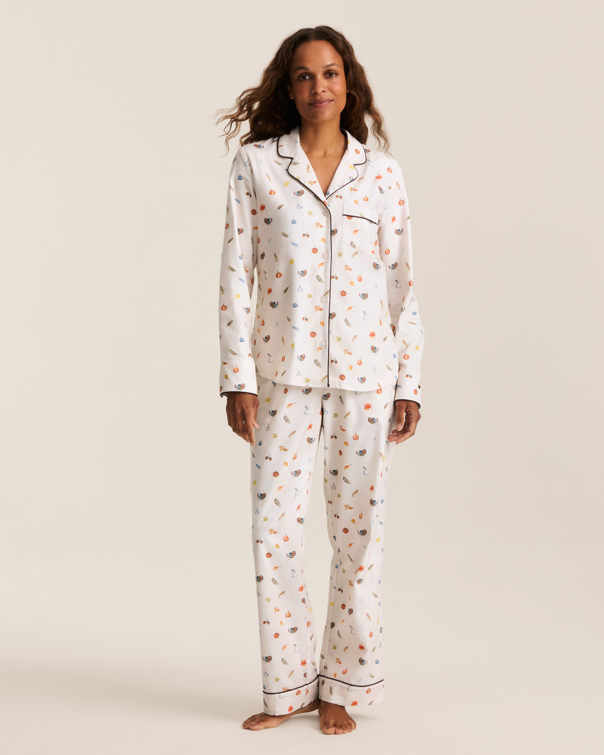 Women’s Twill Pajama Set in Thanksgiving Traditions