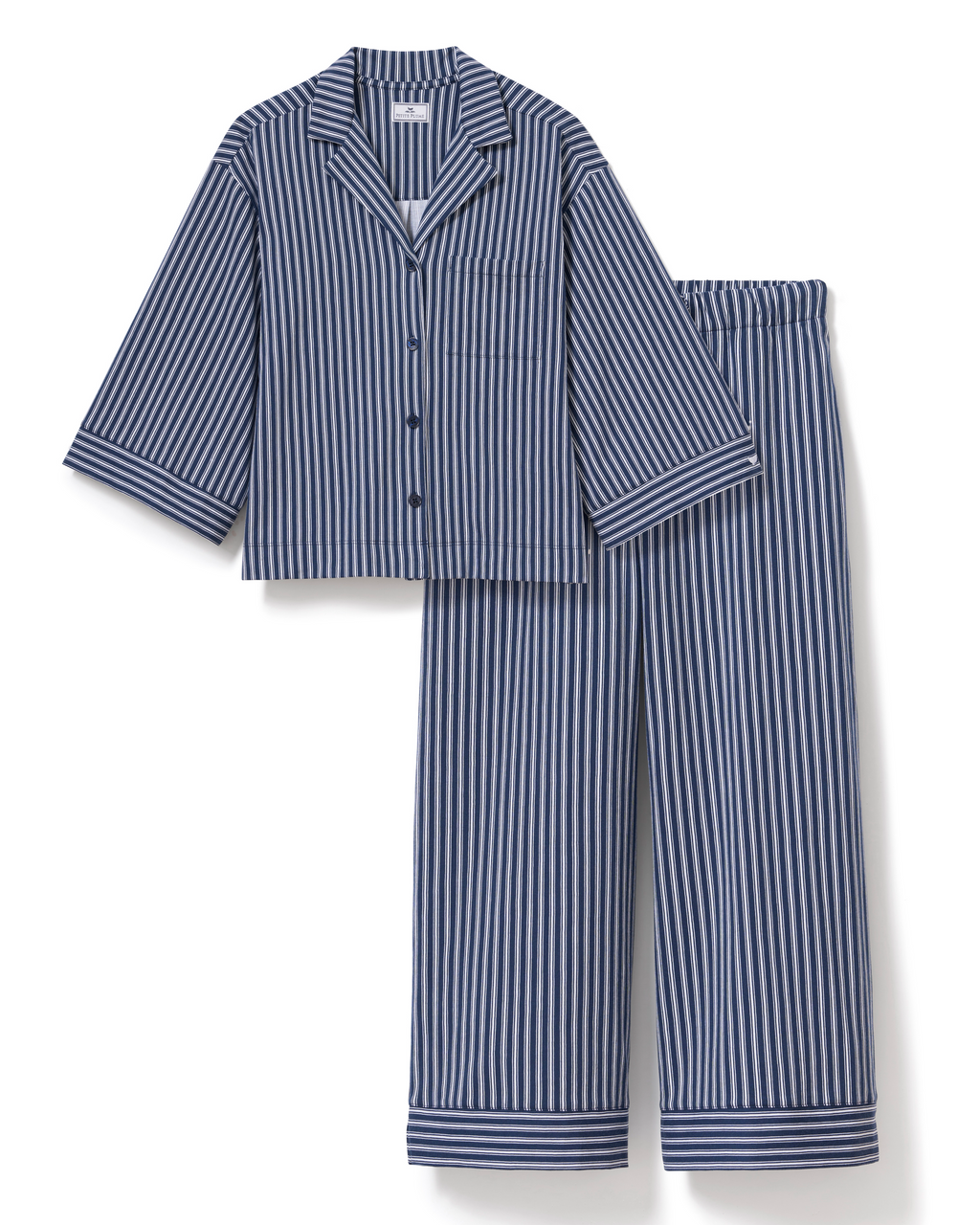 The Olivia Wide Leg Pima Pajama Set in Admiral Ticking