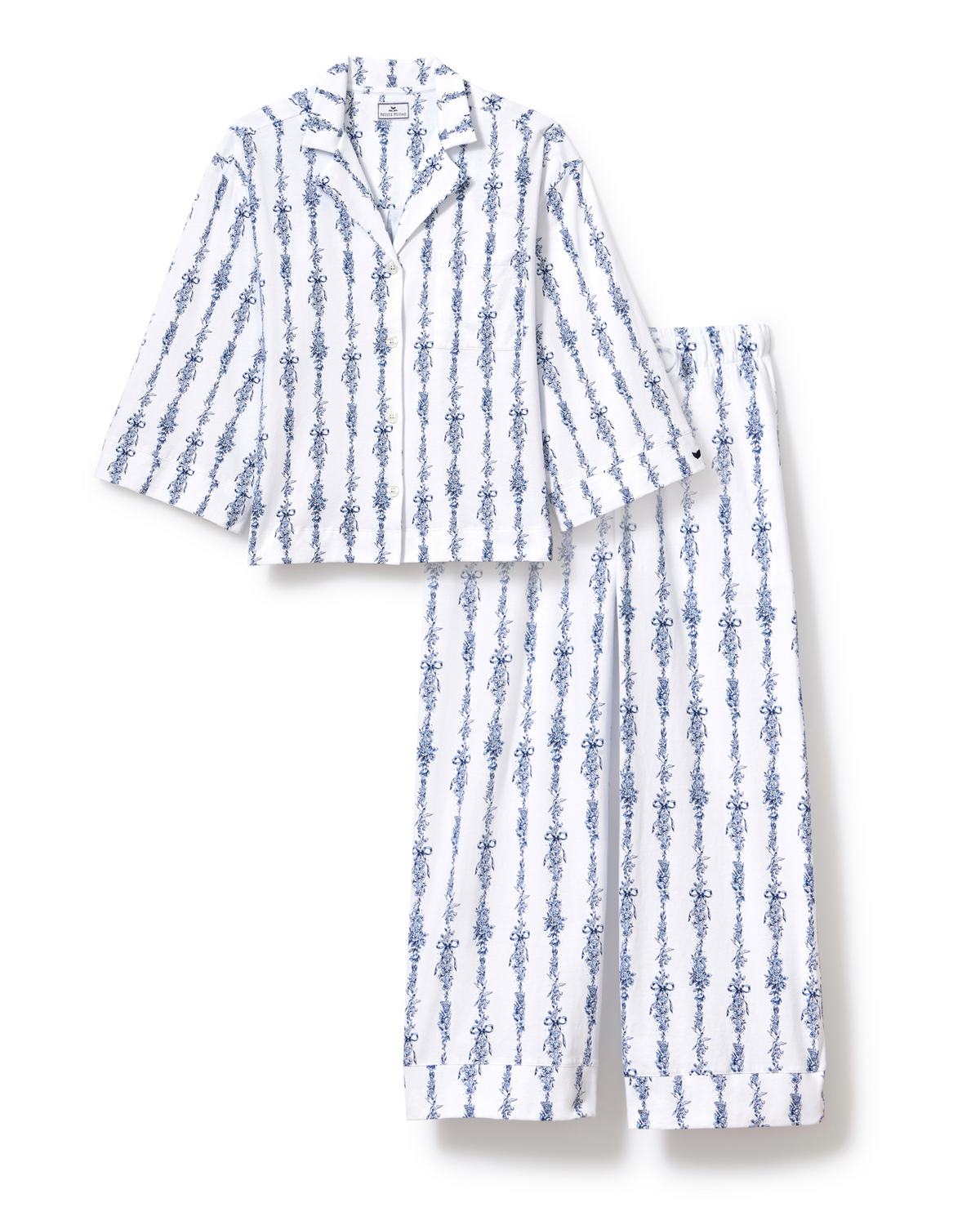 The Olivia Wide Leg Pima Pajama Set in Navy Mayfair Toile