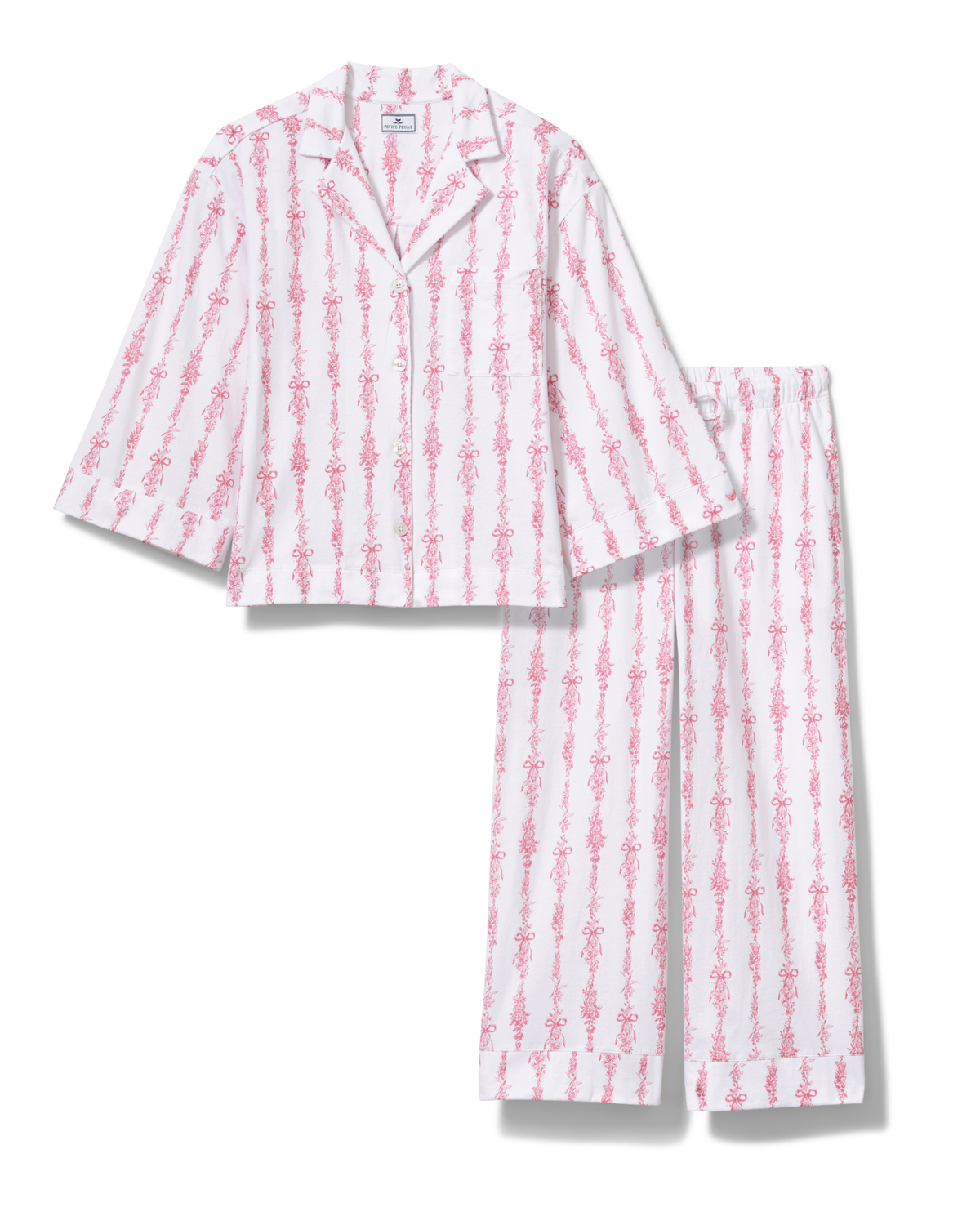 The Olivia Wide Leg Pima Pajama Set in Pink Mayfair Toile