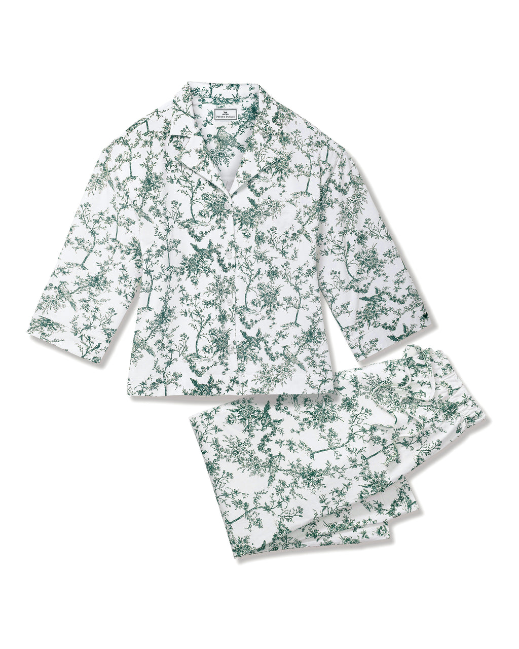 The Olivia Wide Leg Pima Pajama Set in Evergreen Timeless Toile