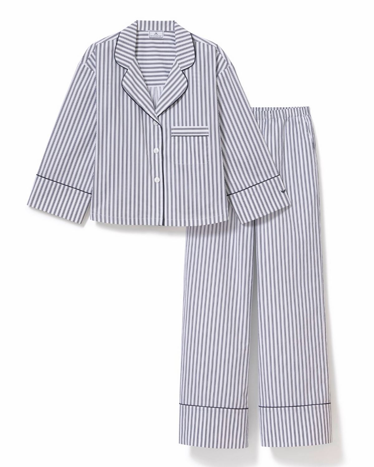 The Celine Poplin Pajama Set in Navy French Ticking