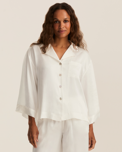 The Olivia Wide Leg Silk Pajama Set in White