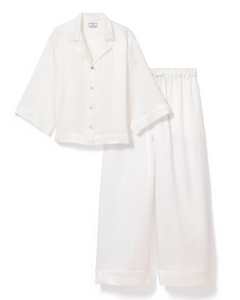 The Olivia Wide Leg Silk Pajama Set in White