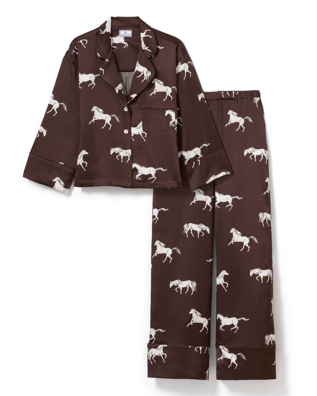 The Celine Silk Pajama Set in Highgrove Equestrian