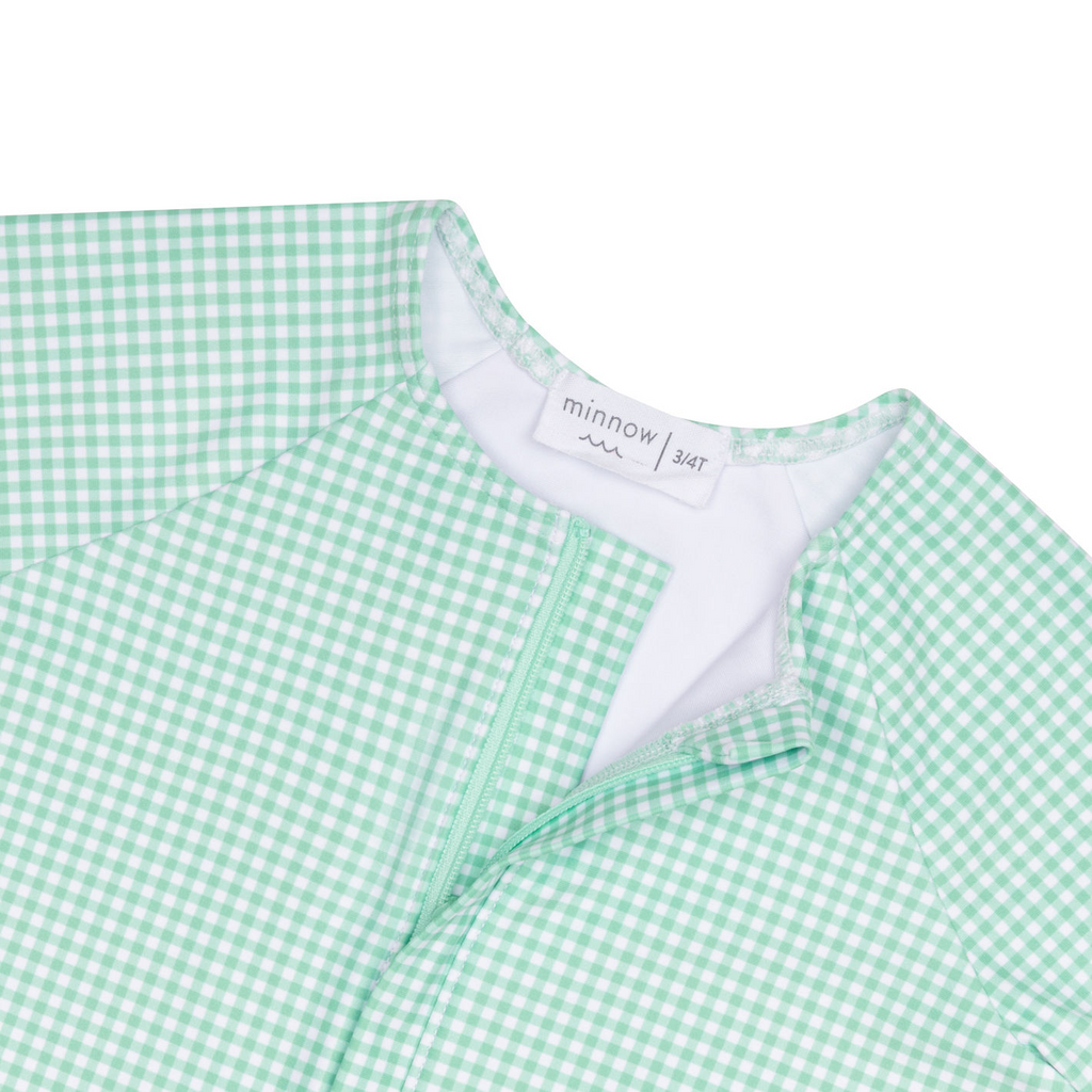 Girl’s Gustavia Gingham Front Zip Rashguard One Piece