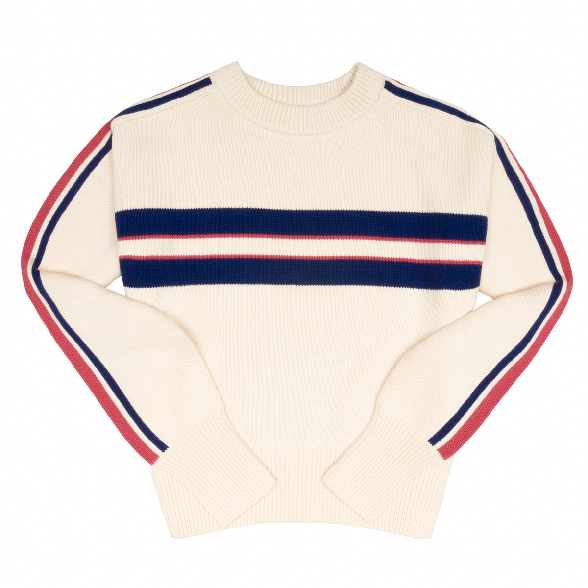 Women’s Navy and Red Stripe Cropped Knit Sweater