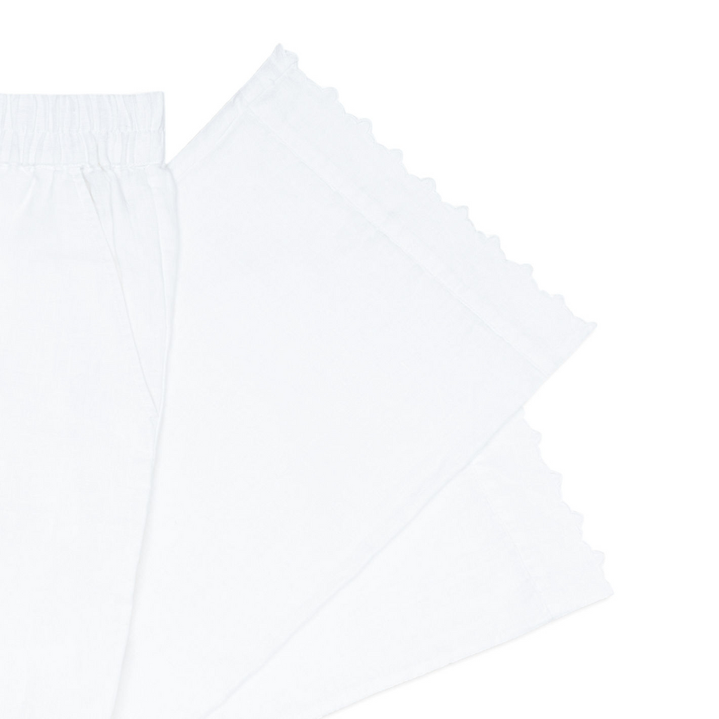Women’s White Scalloped Linen Beach Pant