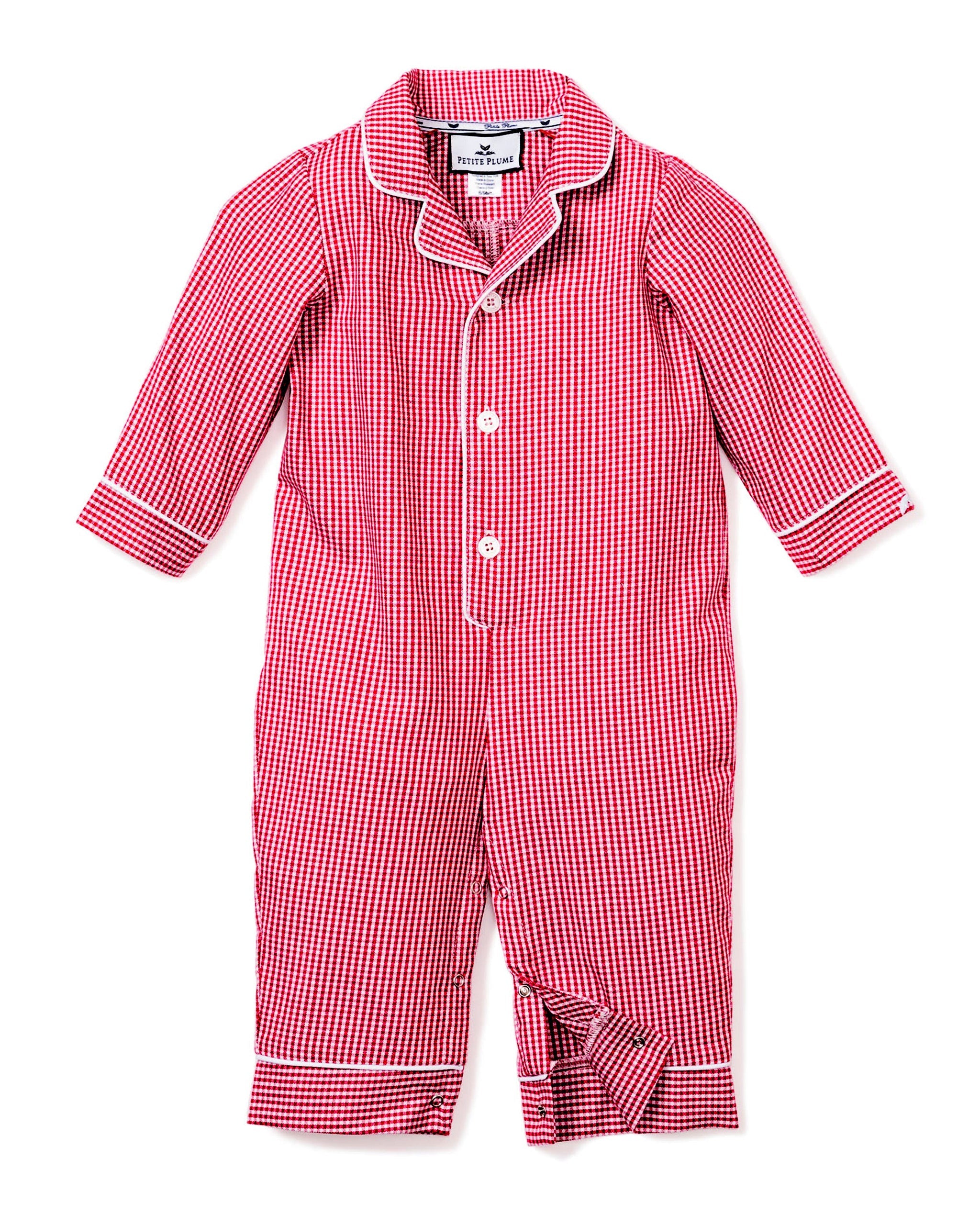 Baby's Flannel Romper in Red Mini Gingham (12-18M)