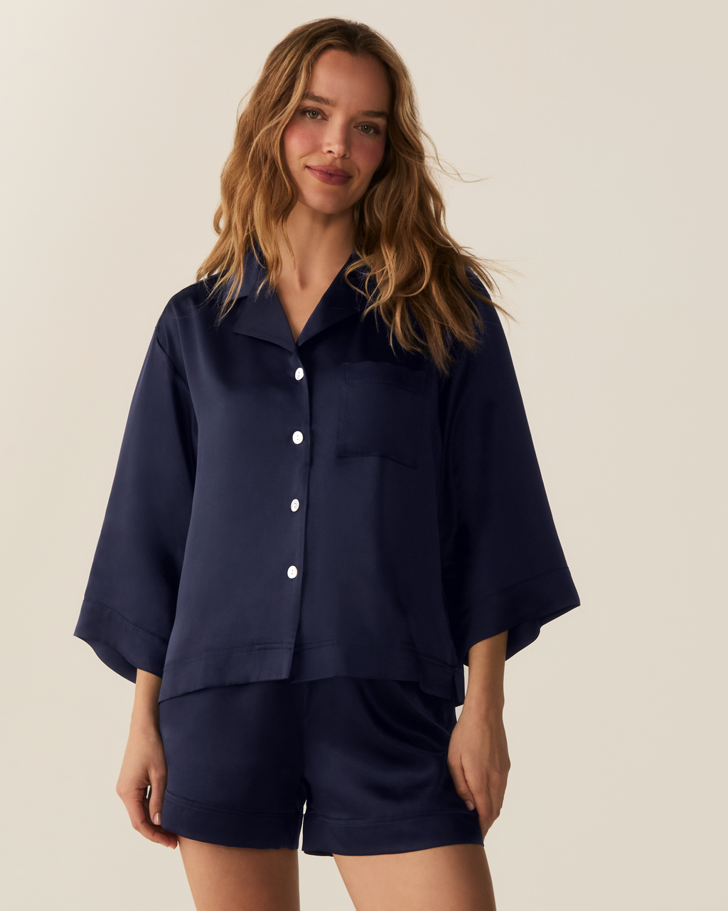 The Olivia Silk Short Set in Navy