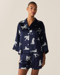 The Olivia Silk Short Set in Panthere de Nuit