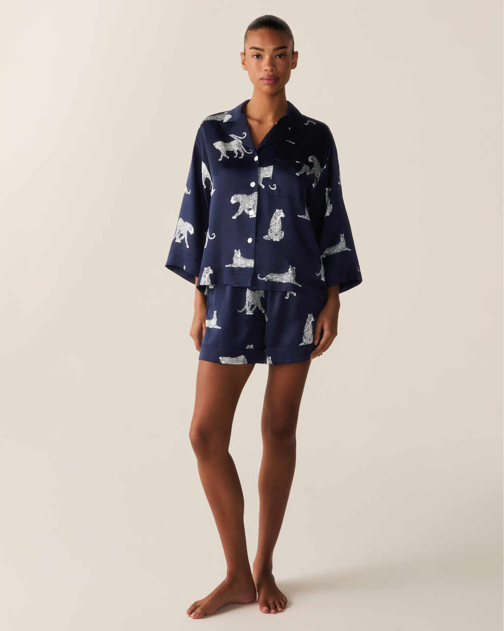 The Olivia Silk Short Set in Panthere de Nuit