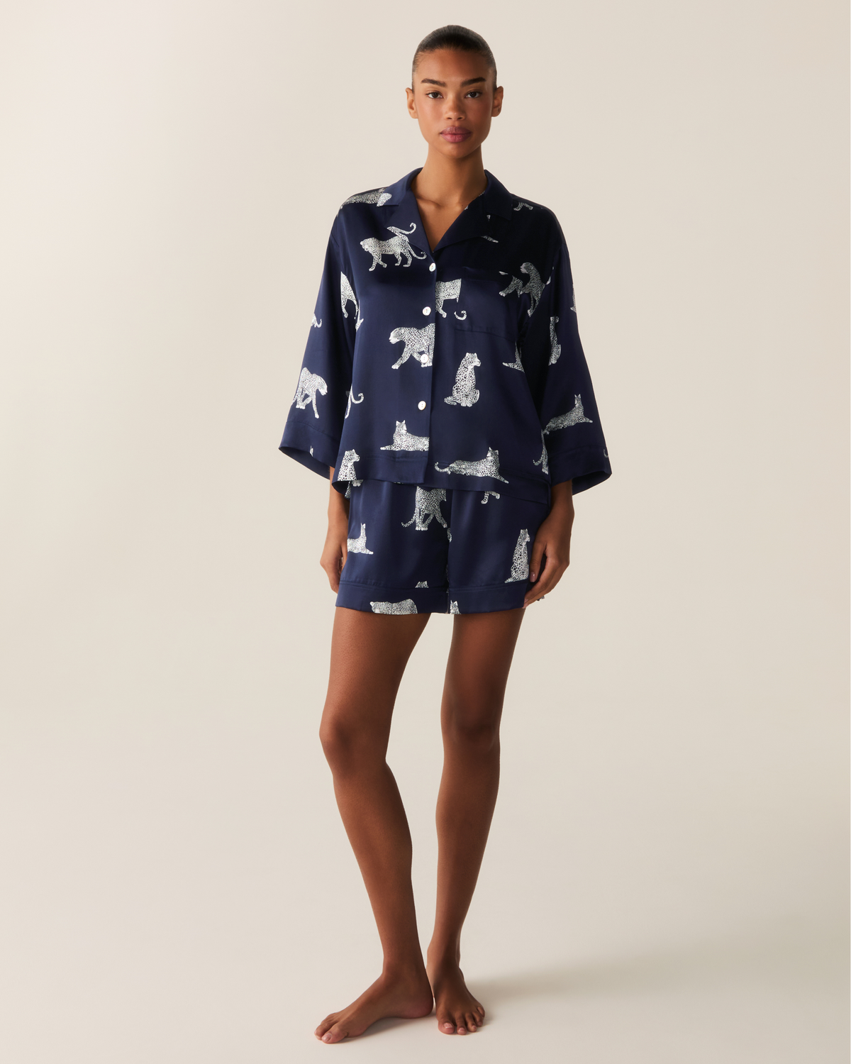 The Olivia Silk Short Set in Panthere de Nuit