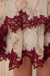 Wylie Scarf Dress in Printed Crinkled Chiffon with Mohair Lace Trim