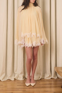 Wylie Scarf Dress in Washed Chiffon with Mohair Lace Trim