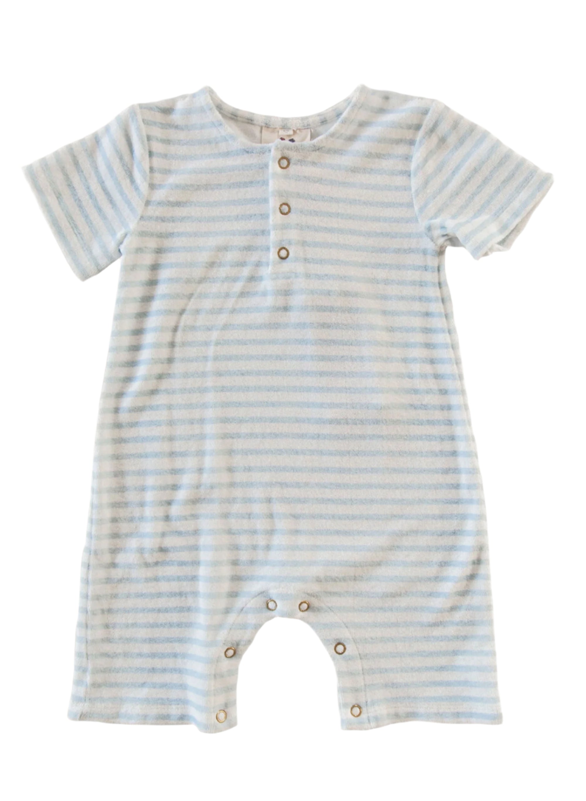 Walker Terry Romper in Blue & White Stripe