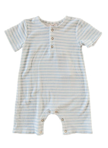Walker Terry Romper in Blue & White Stripe