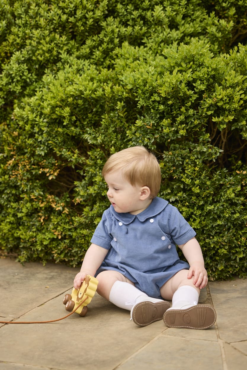 little english classic children's clothing, baby boys stormy blue corduroy bubble with collar and buttons at chest for fall 