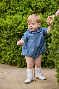 little english classic children's clothing, baby boys stormy blue corduroy bubble with collar and buttons at chest for fall 