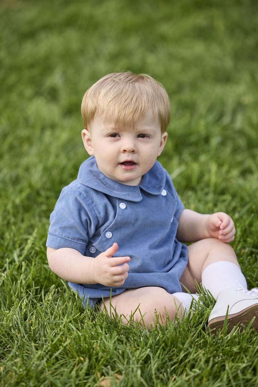 little english classic children's clothing, baby boys stormy blue corduroy bubble with collar and buttons at chest for fall 