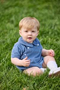 little english classic children's clothing, baby boys stormy blue corduroy bubble with collar and buttons at chest for fall 