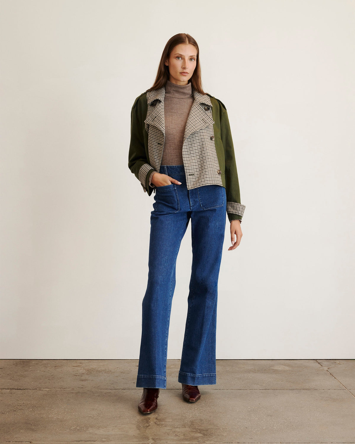 Walton Jacket in Army with Check Multi