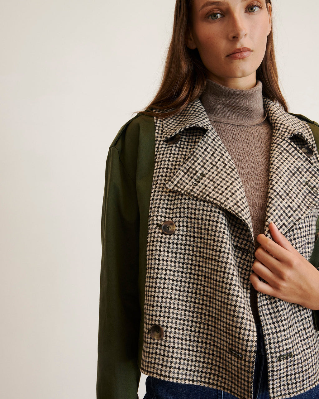 Walton Jacket in Army with Check Multi