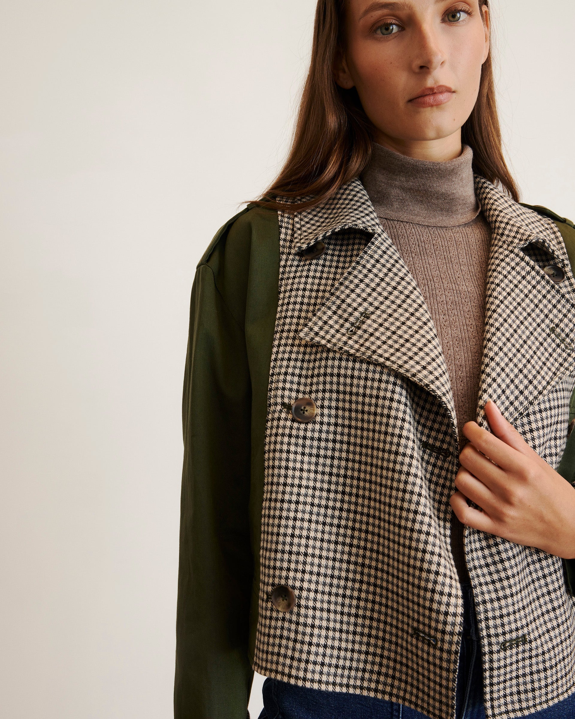 Walton Jacket in Army with Check Multi