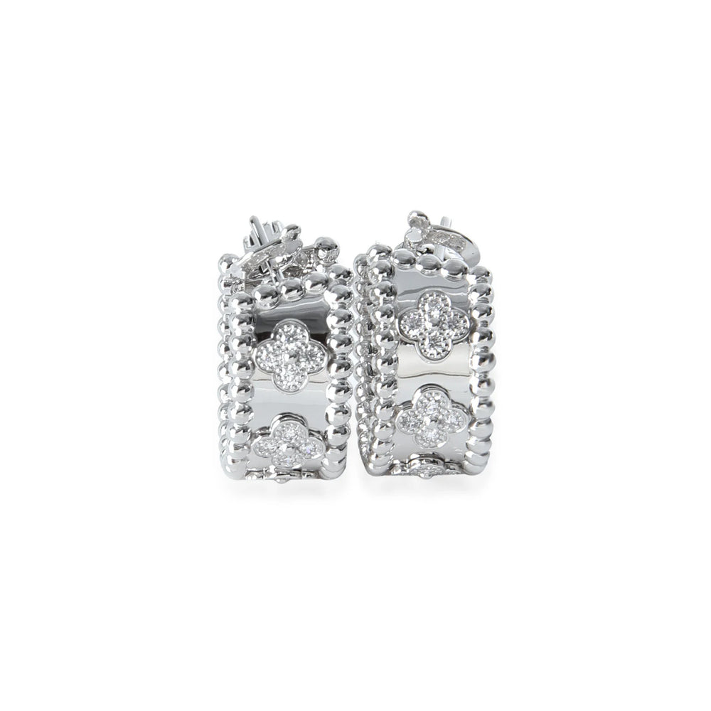 Van Cleef & Arpels White Gold Diamond Perlee Clovers Hoop Earrings