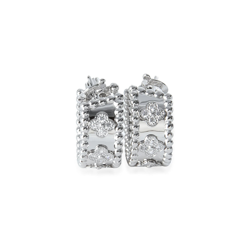Van Cleef & Arpels White Gold Diamond Perlee Clovers Hoop Earrings
