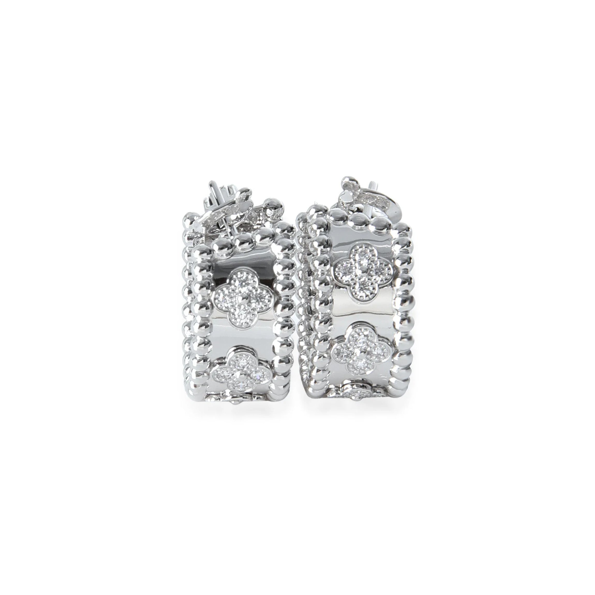 Van Cleef & Arpels White Gold Diamond Perlee Clovers Hoop Earrings