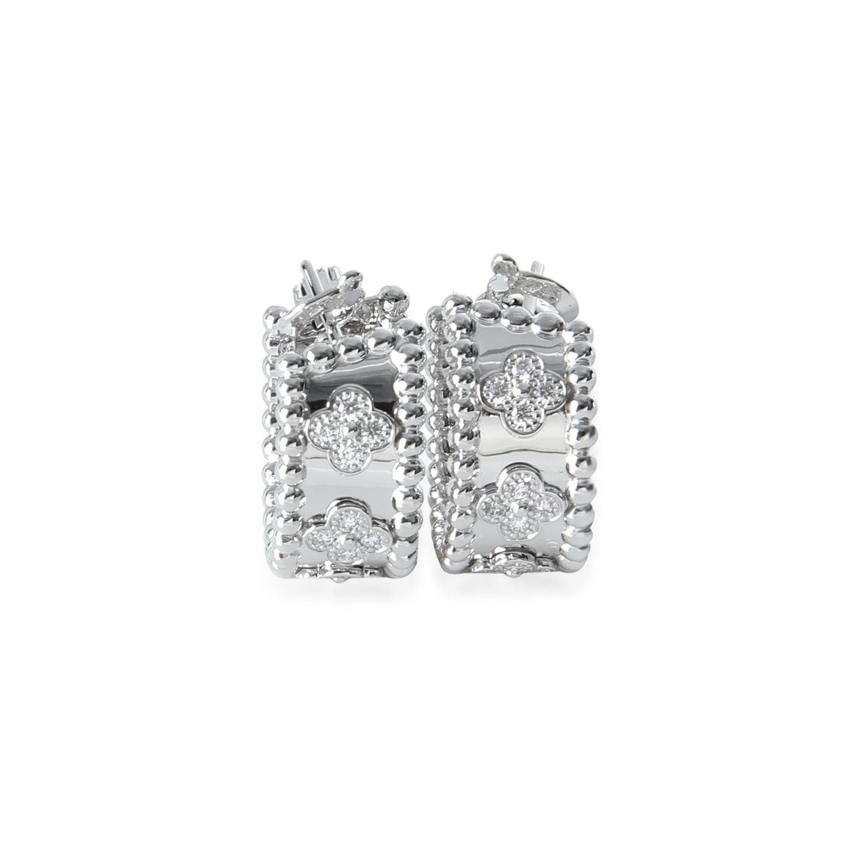 Van Cleef & Arpels White Gold Diamond Perlee Clovers Hoop Earrings