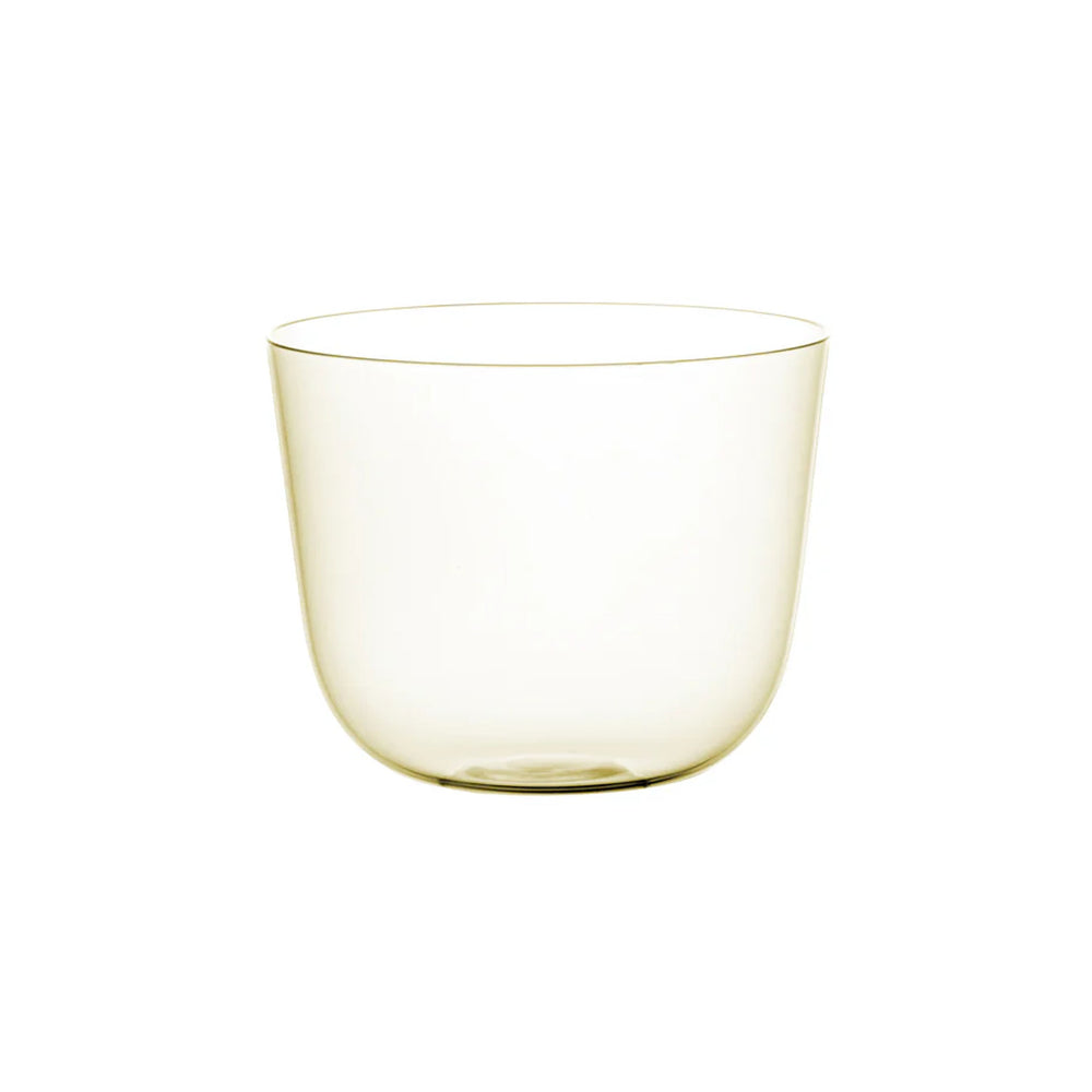 Front view of Water Tumbler 03 in Citrin showing thin-walled pale yellow muslin crystal on white background
