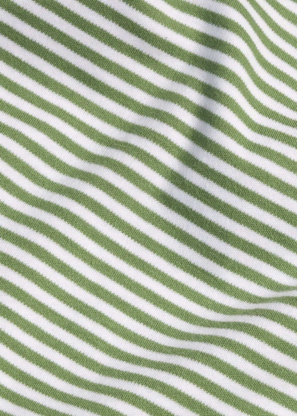 Little English traditional children's clothing. Green and white Watercress Stripe knit fabric swatch