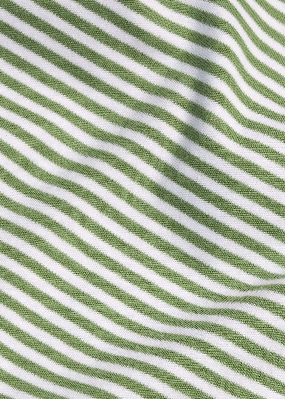 Little English traditional children's clothing. Green and white Watercress Stripe knit fabric swatch