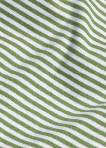 Little English traditional children's clothing. Green and white Watercress Stripe knit fabric swatch