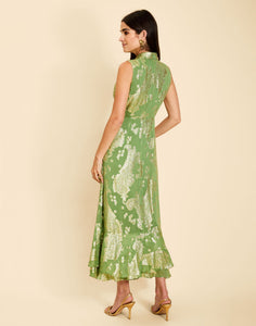 Waverly Midi Dress in Evergreen Metallic