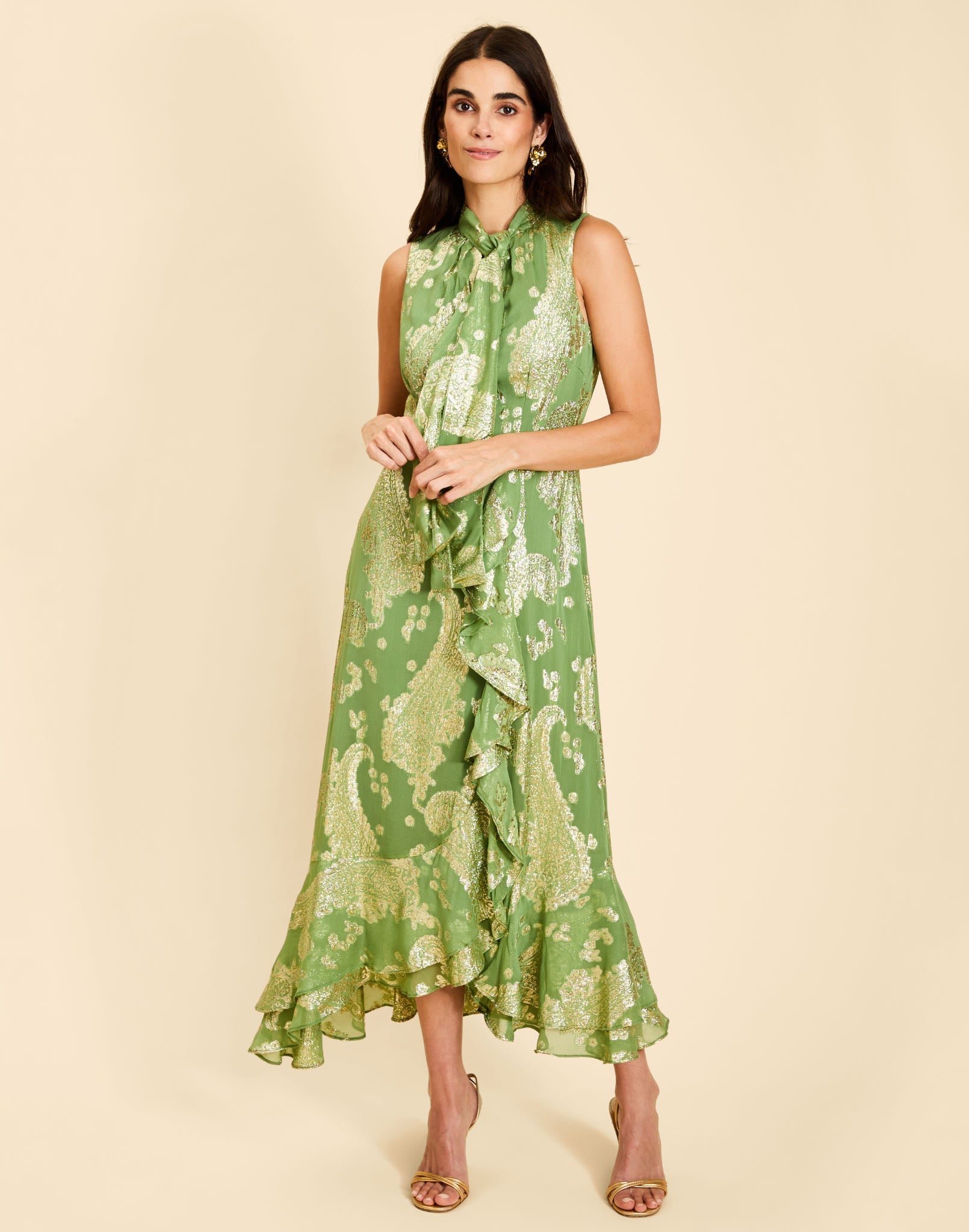 Waverly Midi Dress in Evergreen Metallic