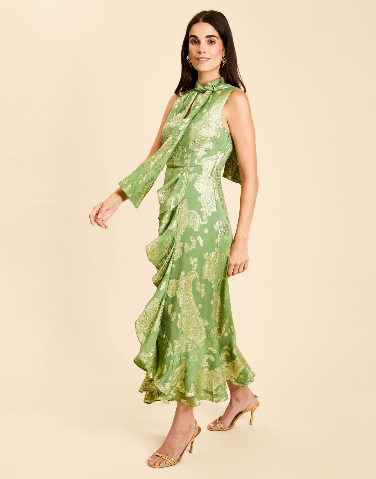 Waverly Midi Dress in Evergreen Metallic