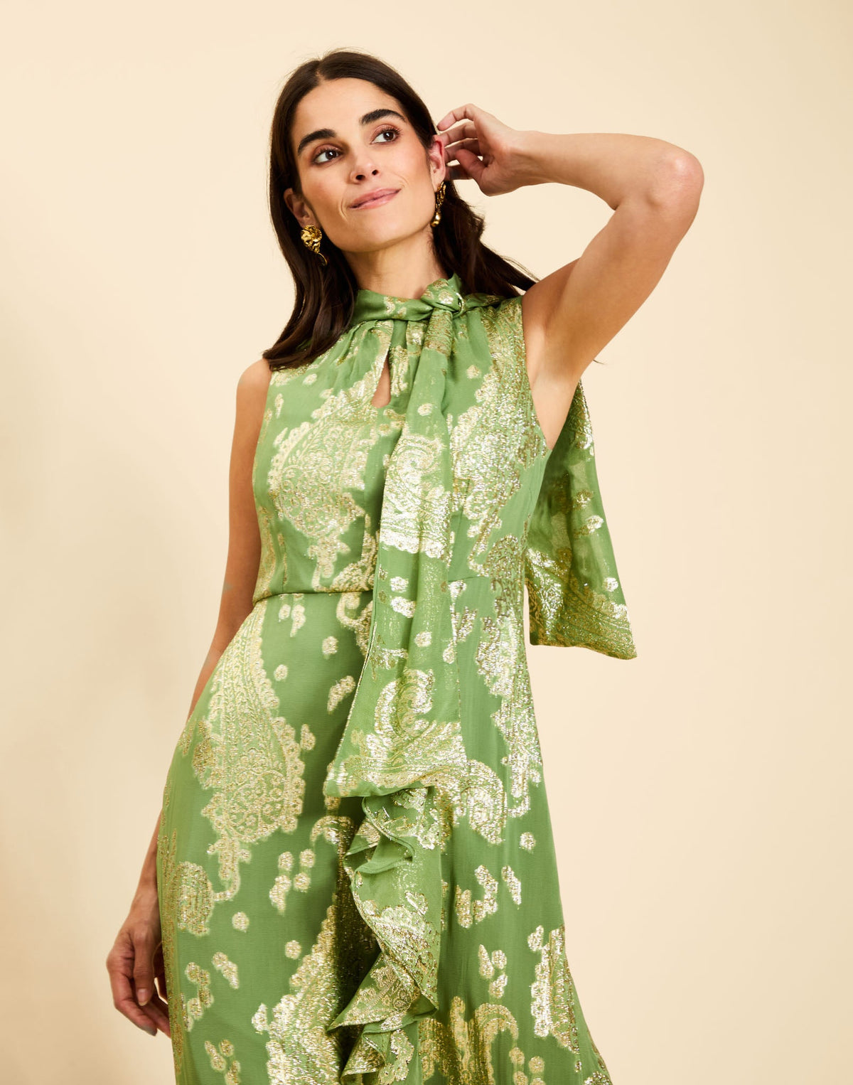 Waverly Midi Dress in Evergreen Metallic
