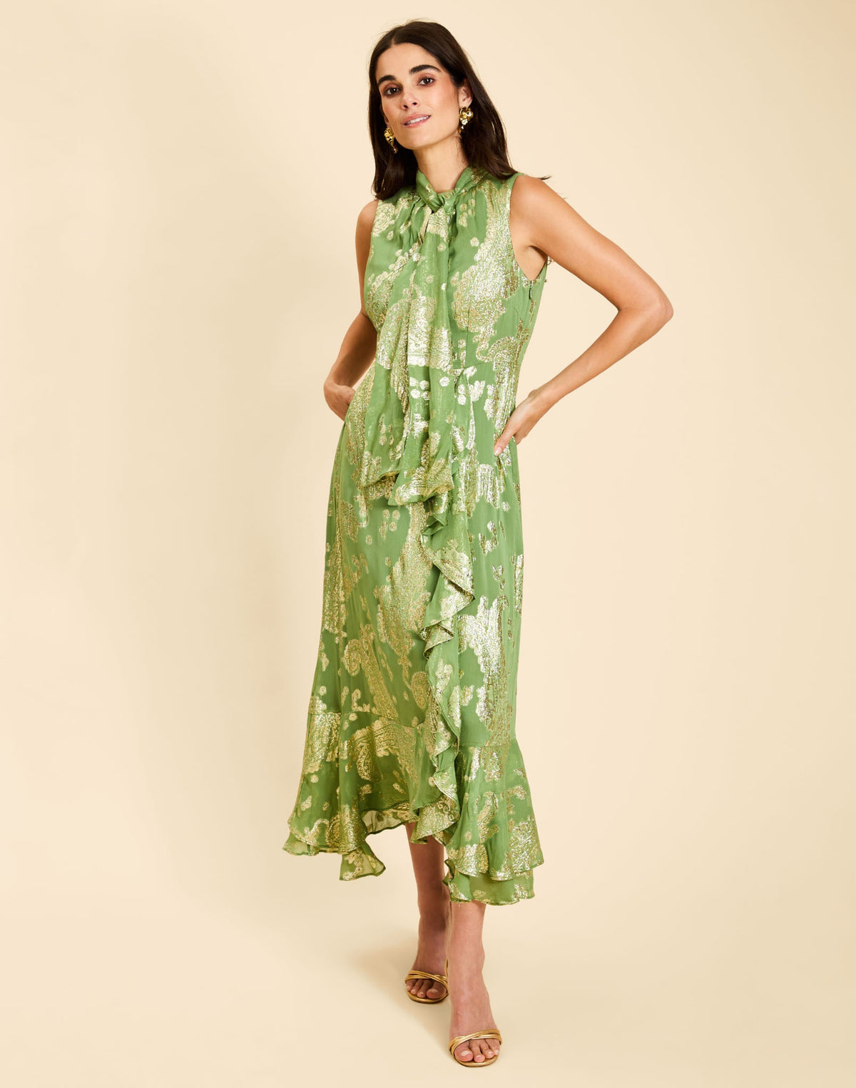 Waverly Midi Dress in Evergreen Metallic