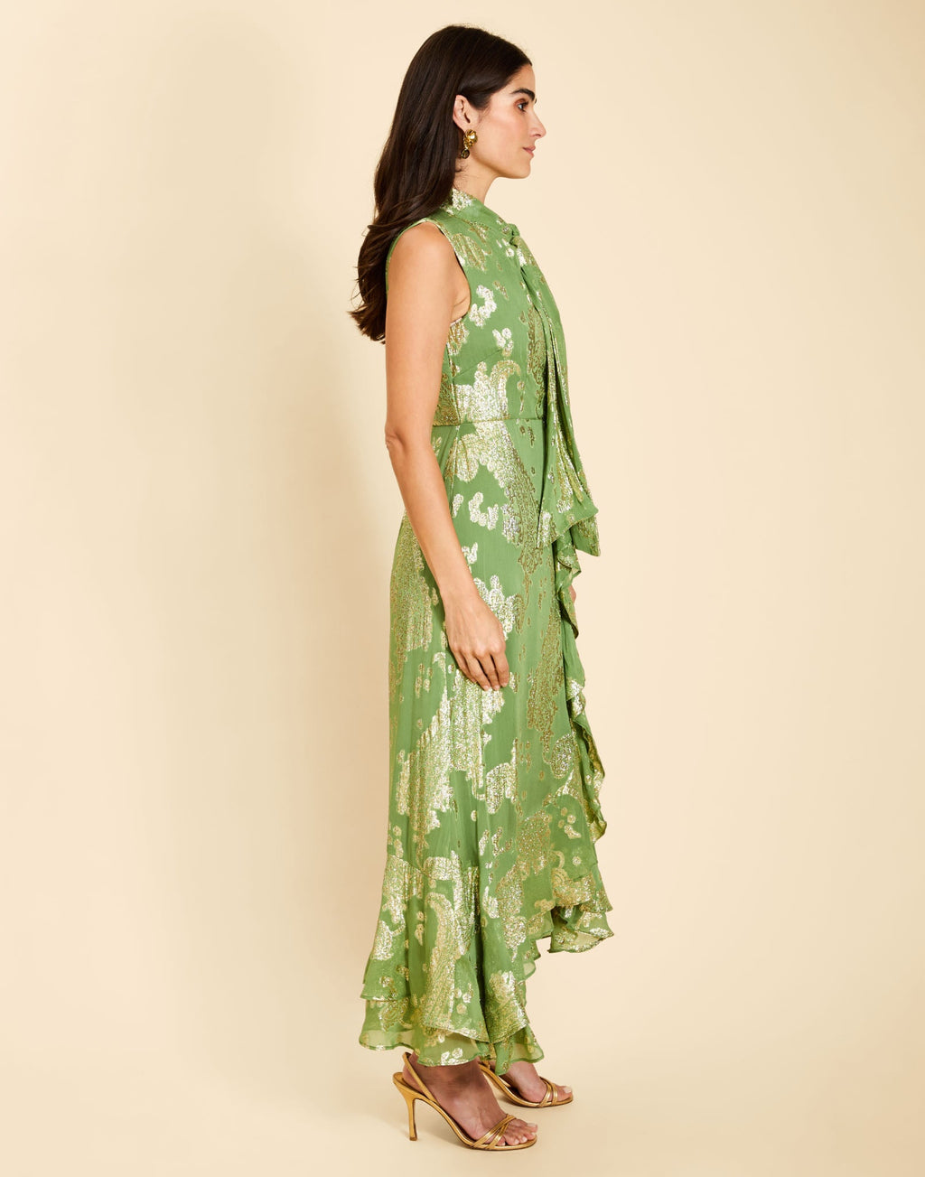 Waverly Midi Dress in Evergreen Metallic