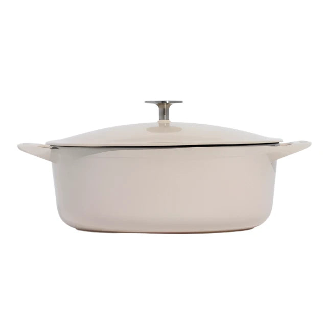 Oval Enameled Cast Iron Dutch Oven in Antique White