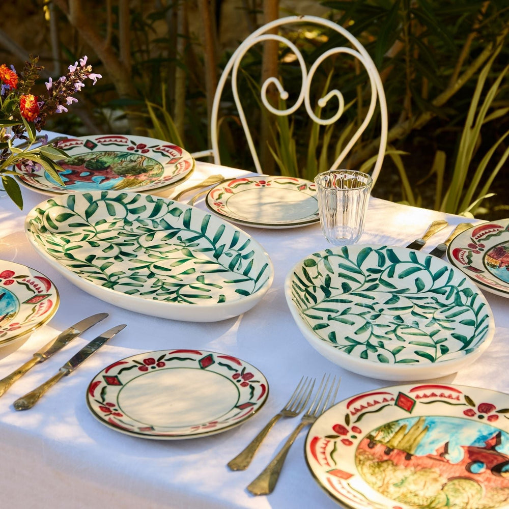 Green Scroll Serving Platters, Set of 2