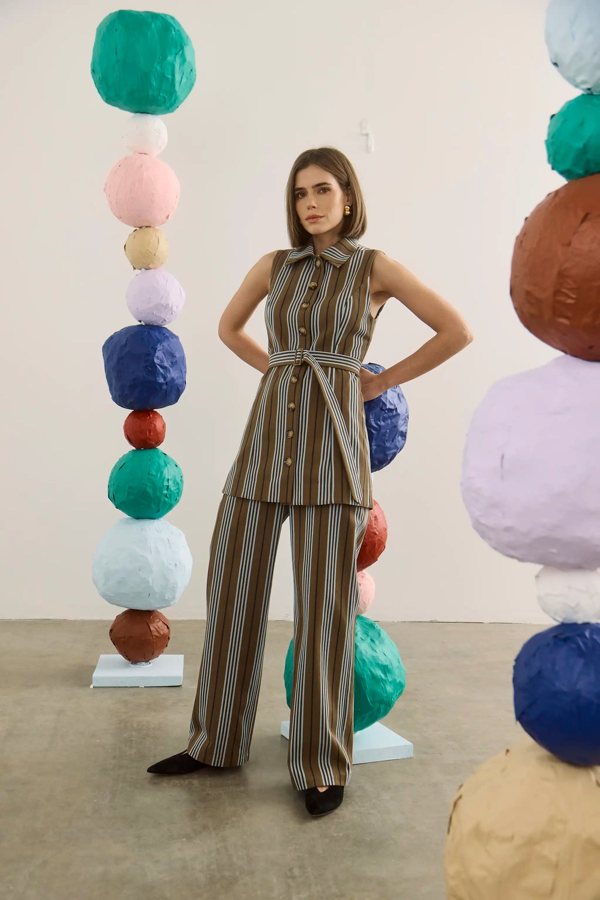 The Juno Pant in Hillcrest Stripe paired with matching Wesley Tunic.