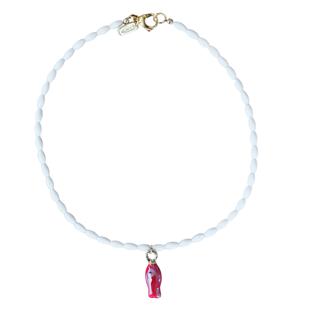 White Beaded Fish Necklace