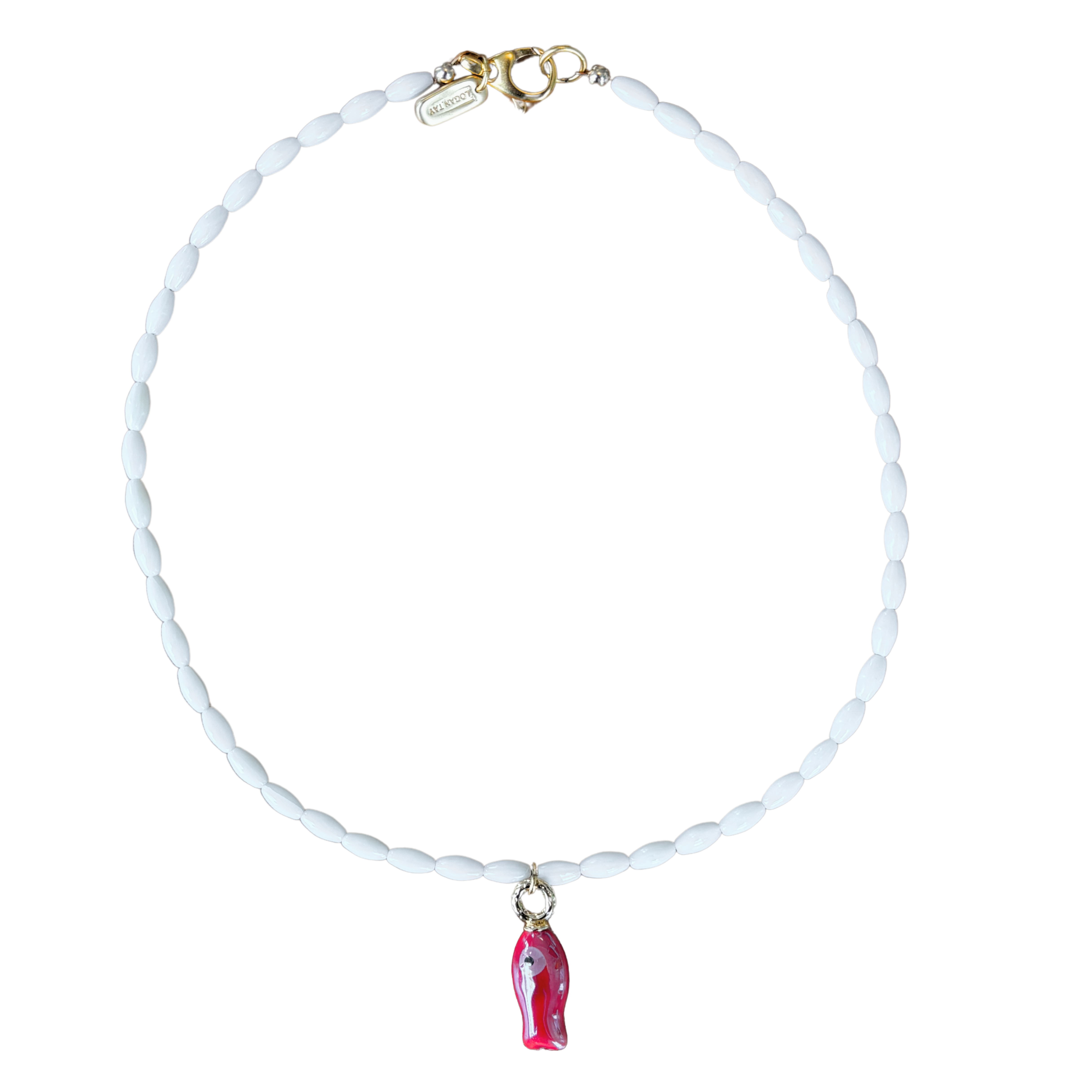 White Beaded Fish Necklace