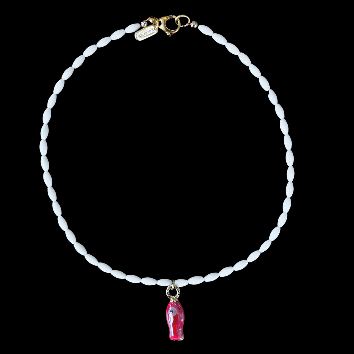 White Beaded Fish Necklace