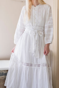 Flounce Dress in White Cotton Floral Lace